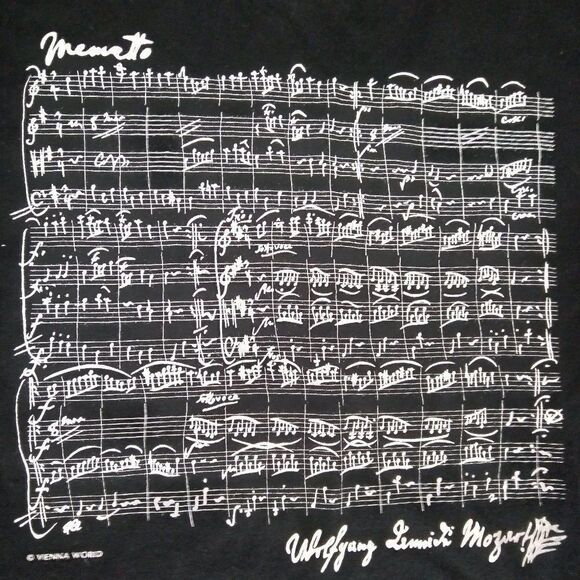 Vintage 90s Wolfgang Mozart Sheet Music Memetto T-Shirt - Picture 3 of 9
